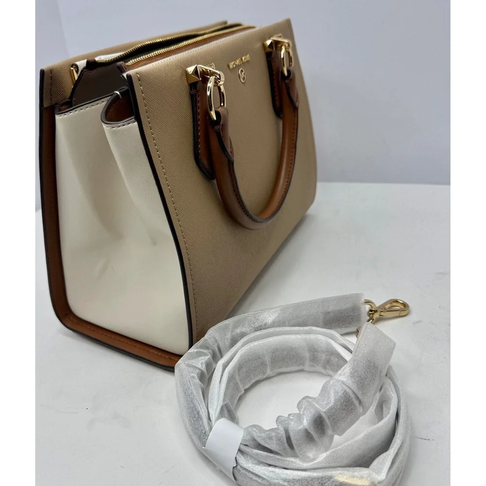 Michael Kors Marilyn Medium Satchel Camel Multi Leather Top Handle Bag - Picture 12 of 15